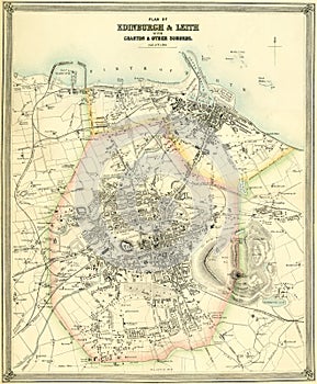 Old Illustration of Plan of Historic Scottish City