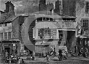 Old Illustration of Street Scene of Historic Scottish City