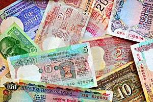 Old India currency notes top view