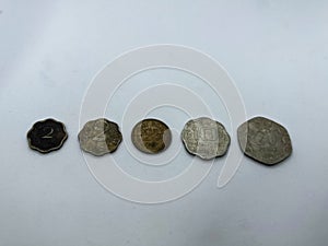 Old Indian coins 2, 10, 20, 25 (paise) money