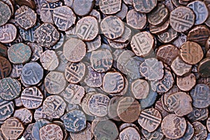 Old Indian coins Background, currency of India, Ancient Indian coins