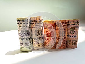 Old indian currency notes of different values