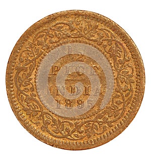 Old Indian Half Pice Coin of 1895