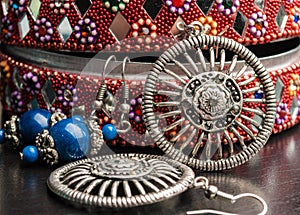 Old indian jewelery box with the earrings.