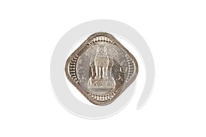 Old Indian square coin on a white background