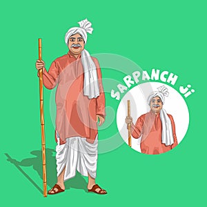 Old indian village man. Or sarpanch ji cartoon vector illustration