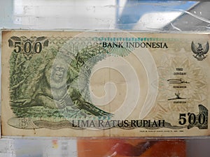 Old Indonesian banknotes with a nominal value of 500 rupiah.