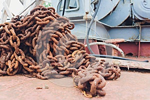 Old industrial chain ropes, the big rusty chains.