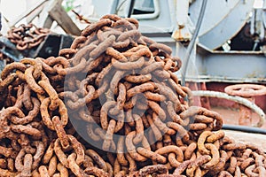 Old industrial chain ropes, the big rusty chains.