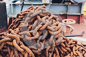 Old industrial chain ropes, the big rusty chains.