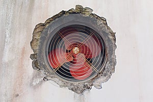 Old industrial fan extractor in steel sheet.