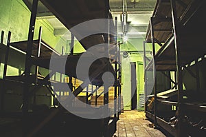 Old, industrial filter-ventilation system, in the basement of an abandoned bomb shelter