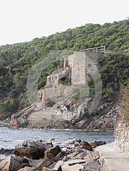 Old industrial structure used in the past to transport limestone from mine to the sea . Livorno, Tuscany, Italy