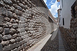 Old Inka wall in city of Cuzco in Peru, South America.