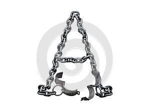 Old iron arm shackles on a chain font.