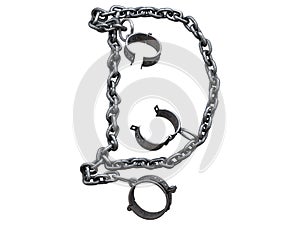 Old iron arm shackles on a chain font.