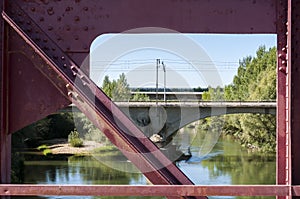 Old iron bridge over the River Esla