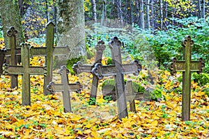 Old iron crosses an abandoned cemetery