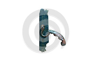 old iron door handle on white background