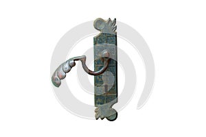 old iron door handle on white background