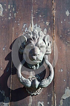 Old iron handle in the shape of lion