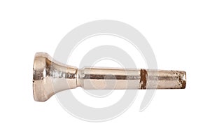 Old iron mouthpiece from wind instruments on white isolated background