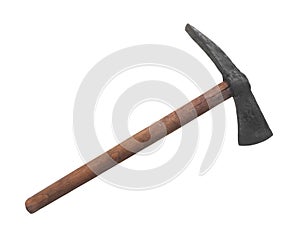 Old iron pick axe isolated.