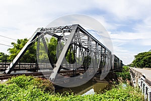 Old iron railway construction bridge in Lamphun Thailand