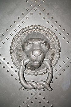 Old Iron shod door with a Lion muzzle, Dresden Castle, Germany