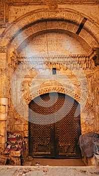 Old Islamic door of mosque of Sultan al-Muayyad in el-moez St , Cairo photo