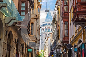 Old Istanbul street and the Galata Tower, Turkey