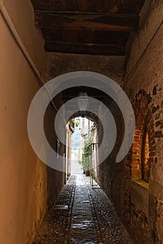 Old Italian courtyard in courtyard . San Giulio