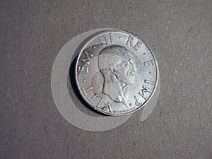 Old Italian Lira coin with Vittorio Emanuele III King