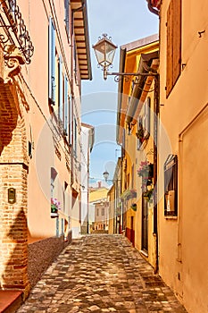 Old italian street in Santarcangelo di Romagna photo