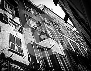 Old Italian streets walls and windows black and white photo in G