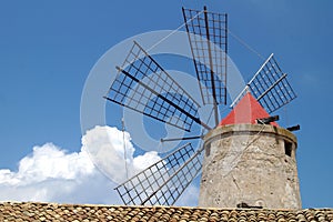 Old Italy ,Sicily, windmill near Trapani-city