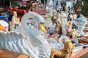 Old items and knick-knacks at a flea market