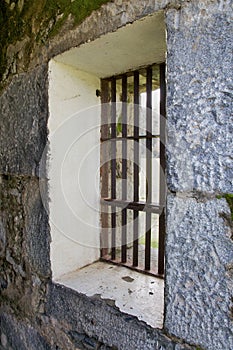 Old jail barred windows at angle