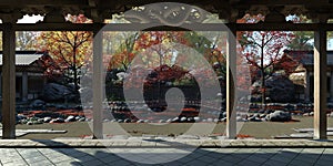 Old japanese palace in the fall 3d illustration