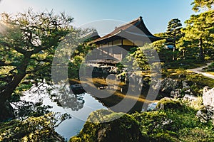 Old Japanese temple in Kyoto garden, Japan