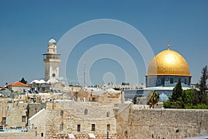 Old Jerusalem-wailing wall and Omar mosque photo