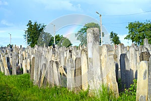 The Old Jewish cemetery at colorful sunset sky, Chernivtsi Ukraine.