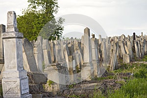 The Old Jewish cemetery at colorful sunset sky, Chernivtsi Ukraine.