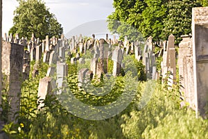 The Old Jewish cemetery at colorful sunset sky, Chernivtsi Ukraine.