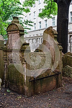 Old Jewish Cemetery Prague in Czech Republic.