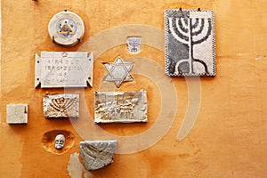 Old Jewish symbols in ghetto of Rome