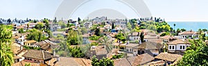 The old kaleichi district in Antalya. roofs of houses panorama. the historical center of Antalya, where there are many small photo