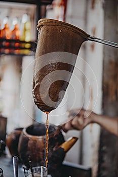 Old kettle in old drip coffee shop in Chinatown Cholon