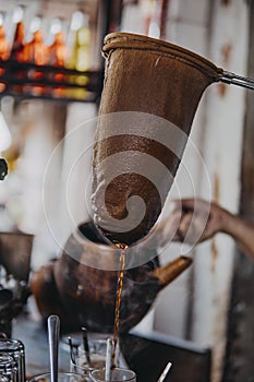 Old kettle in old drip coffee shop in Chinatown Cholon