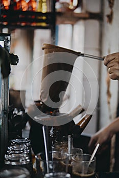 Old kettle in old drip coffee shop in Chinatown Cholon